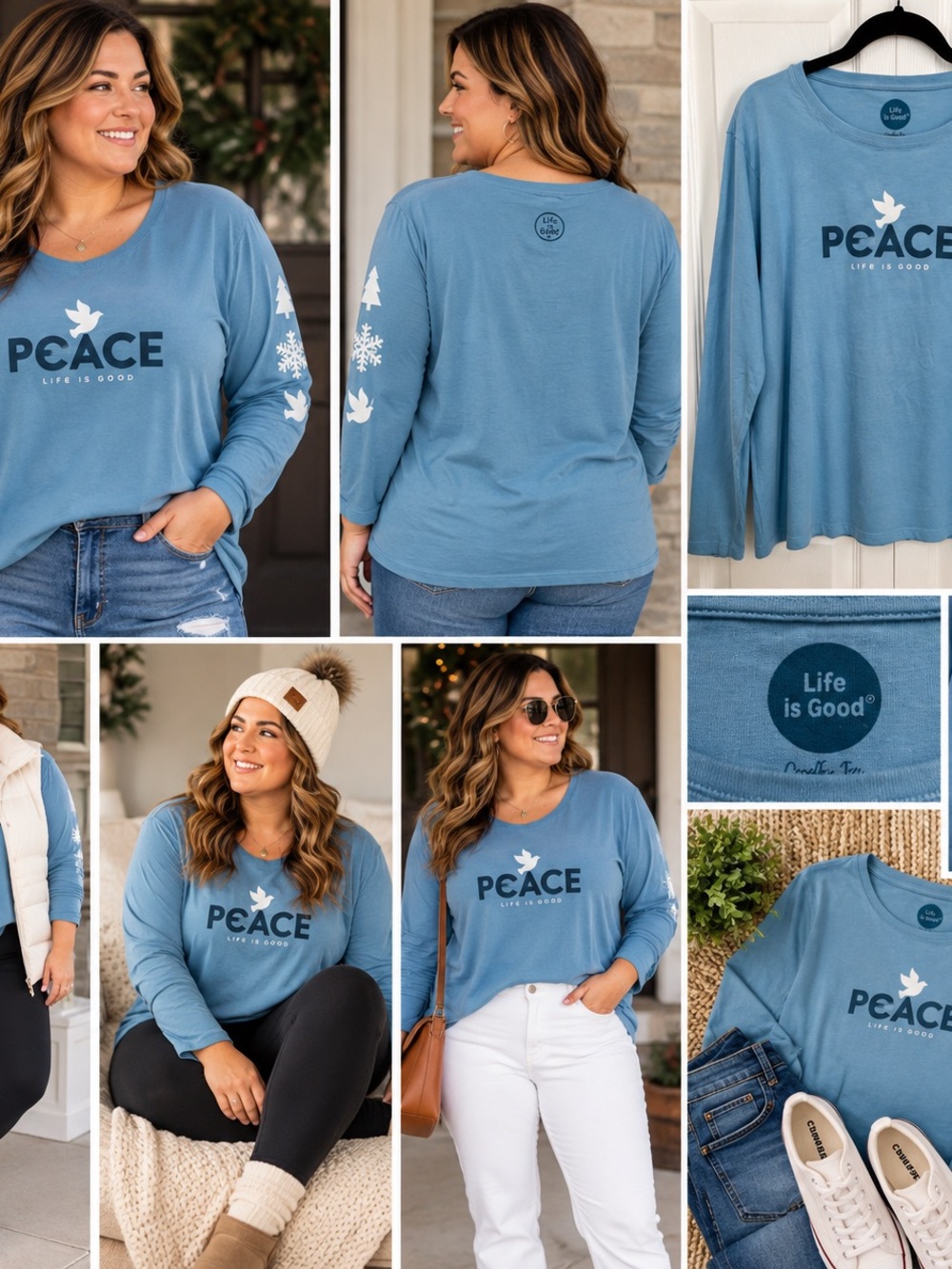Life Is Good Women's Peace Long-Sleeve Tee — Dusty Blue